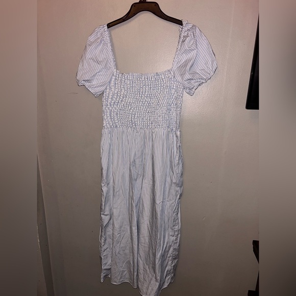 J. Crew dress - 100% cotton smocked top peasant style midi length white striped - Picture 7 of 11
